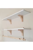 2'li Halatlı Askılı Ahşap-beyaz Dekoratif Duvar Rafı Derinlik90x 20 cm - 1