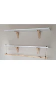 2'li Halatlı Askılı Ahşap-beyaz Dekoratif Duvar Rafı Derinlik90x 20 cm - 3