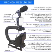 UpWay AY49U Taşınabilir Dolgu Işıklı Mikrofonlu Profesyonel Kamera Telefon Sabitleyici Video Canlı Yayın Seti - 3