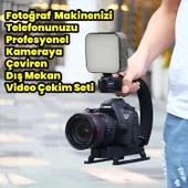 UpWay AY49U Taşınabilir Dolgu Işıklı Mikrofonlu Profesyonel Kamera Telefon Sabitleyici Video Canlı Yayın Seti - 2