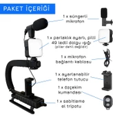 UpWay AY49U Taşınabilir Dolgu Işıklı Mikrofonlu Profesyonel Kamera Telefon Sabitleyici Video Canlı Yayın Seti - 7
