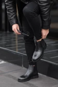 Shoetyle - Siyah Hakiki Deri Erkek Chelsea Bot thumbnail 4