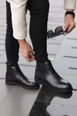 Shoetyle - Siyah Hakiki Deri Erkek Chelsea Bot thumbnail 3