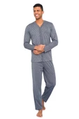 Kly Büyük Beden Önden Düğmeli Gömlek Erkek Pijama Takım - 11