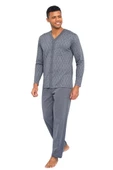 Kly Büyük Beden Önden Düğmeli Gömlek Erkek Pijama Takım - 12