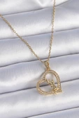 316L Çelik Zincir Gold Renk Zirkon Taşlı Kalp Model Melek Detay Kadın Kolye - TJ-BKO9356 - 1