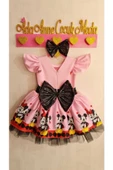Kız Çocuk Pembe Mickey Mouse Desenli Kabarık Elbise - 1