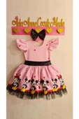 Kız Çocuk Pembe Mickey Mouse Desenli Kabarık Elbise - 4