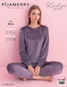 Pijamerry Kadın Kışlık Bisiklet Yaka Kadife Pijama Takımı 3034M - 1 Adet  XL Açık Mor thumbnail 2