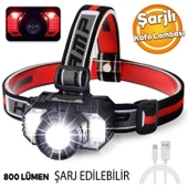 Şarjlı Kafa Lambası Type-c Şarj Beyaz Işık Kırmızı Sos Işık Su Geçirmez 1800 mAh 800 Lümen - 1
