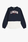 Koton Kız Çocuk Sweatshirt London Şehir Baskılı Bisiklet Yaka Gömlek Etek Ucu Detaylı Şardonlu - 3