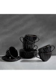 Nehir yasemin porselen yaldızlı çay fincanı seti takımı 6 kişilik siyah - 1