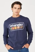 Wrangler W646H1114 Lacivert Erkek Göğüsten Yazı Detaylı Bisiklet Yaka Üç İplik Sweat - 3