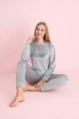 Pijamerry Kadın Kışlık Bisiklet Yaka Kadife Pijama Takımı 3023G - 1 Adet  S Gümüş - 1