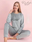 Pijamerry Kadın Kışlık Bisiklet Yaka Kadife Pijama Takımı 3023G - 1 Adet  2XL Gümüş thumbnail 2