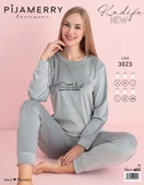 Pijamerry Kadın Kışlık Bisiklet Yaka Kadife Pijama Takımı 3023G - 1 Adet  2XL Gümüş thumbnail 3