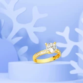 Kolları Bagetli Tektaş Altın Yüzük 14 Ayar thumbnail 5