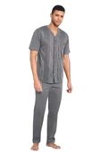 Kly Jakarlı Kısa Kol Önden Düğmeli Gömlek Erkek Pijama Takım - 8