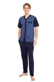 Kly Jakarlı Kısa Kol Önden Düğmeli Gömlek Erkek Pijama Takım - 5