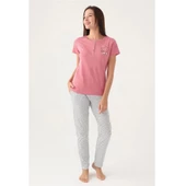 Arnetta Patlı Düğmeli Yaka %100 Pamuk Bayan Pijama Takım - 4