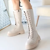 Mennd Bej Cilt Bağcıklı Çizme - 4