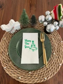 Yeşil Yaldızlı Beyaz Happy New Year Çam Ağacı Peçete 16 lı - 1
