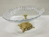 Cam Kayık Tabak Salata Tabağı Meyve Tabağı Gold Ayaklı - 1
