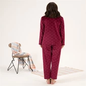 Estiva Yıldız Desen Önden Düğmeli Kadife Bayan Pijama Takım - 3