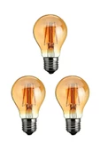 3 Adet Rustik 4w A60 Led Filament Ampul Bal Cam E27 Sarı Işık Dekoratif Vintage Aydınlatma - 1