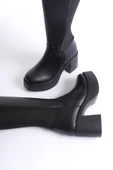 Lostar Siyah Streç Arkası Esnek Yüksek Kalın Platform Topuklu Çizme - 4
