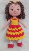 Kırmızı Sarı Kıvırcık Saçlı Karnaval Bebek Amigurumi Organik Oyuncak - 1