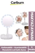 Katlanabilir 3 Modlu Ayarlanabilir Masaüstü Mini Cep Boyu Açılı Piili Led Işıklı Beyaz Makyaj Ayna - 1
