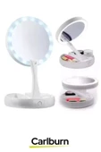 Katlanabilir 3 Modlu Ayarlanabilir Masaüstü Mini Cep Boyu Açılı Piili Led Işıklı Beyaz Makyaj Ayna - 2