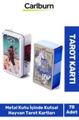 Beyaz Numen Tarot Teneke Metal Kutu İçinde Kutsal Hayvan PDF Kılavuzu Kitap Divination Kader 78 Adet - 1