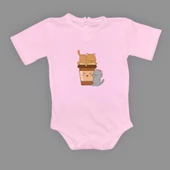 Baskılı Kahve Seven Kediler Bebek Çıtçıtlı Body - 3