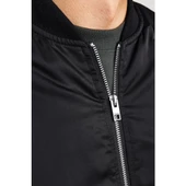 Unisex İçi Astarlı Düz Bomber Ceket - Siyah - 1