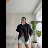 Unisex İçi Astarlı Düz Bomber Ceket - Siyah - 1
