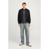 Unisex İçi Astarlı Düz Bomber Ceket - Siyah - 2