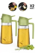 2 Adet Çift Fonksiyonlu Yağdanlık 450ml Zeytinyağı Sıvıyağ Cam Şişe Sprey Airfryer Yağlık Sirkelik - 1
