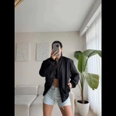 Unisex İçi Astarlı Düz Bomber Ceket - Siyah thumbnail 2