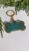 Okyanus Yeşili Ve Gold Ebruli Renk Gold Aksesuarlı Kemik Şekil Epoksi Anahtarlık El Yapımı Hediyelik thumbnail 1