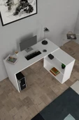 Durusilya Mobilya L Çalışma Masası Bilgisayar Masası Dolaplı Kitaplıklı L Masa Beyaz 145cm - 4