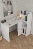 Durusilya Mobilya L Çalışma Masası Kitaplıklı Dolaplı Beyaz - 1