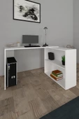 Durusilya Mobilya L Çalışma Masası Bilgisayar Masası Dolaplı Kitaplıklı L Masa Beyaz 145cm - 5