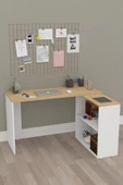 Durusilya Mobilya L Çalışma Masası Bilgisayar Masası Dolaplı Kitaplıklı Meşe Beyaz - 5