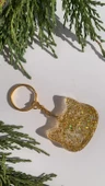 Şeffaf Epoksi İçinde Gold Yıldız Pullu Simli Gold Aksesuarlı Kedi Köpek Başı Anahtarlık El Yapımı Hediyelik thumbnail 5