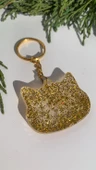 Şeffaf Epoksi İçinde Gold Yıldız Pullu Simli Gold Aksesuarlı Kedi Köpek Başı Anahtarlık El Yapımı Hediyelik thumbnail 1