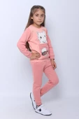 KIZ ÇOCUK 3 İPLİK EŞOFMAN TAKIMI KEDİ BASKILI E4 - 6