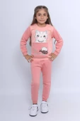 KIZ ÇOCUK 3 İPLİK EŞOFMAN TAKIMI KEDİ BASKILI E4 - 5