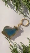 Okyanus Mavisi Gold Ebruli Renk Gold Aksesuarlı Yaramaz Kedi Epoksi Anahtarlık El Yapımı Hediyelik thumbnail 1
